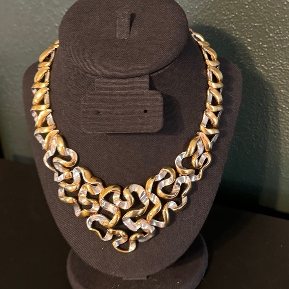 Vintage Crown Trifari Ribbon Bib Two-tone necklace